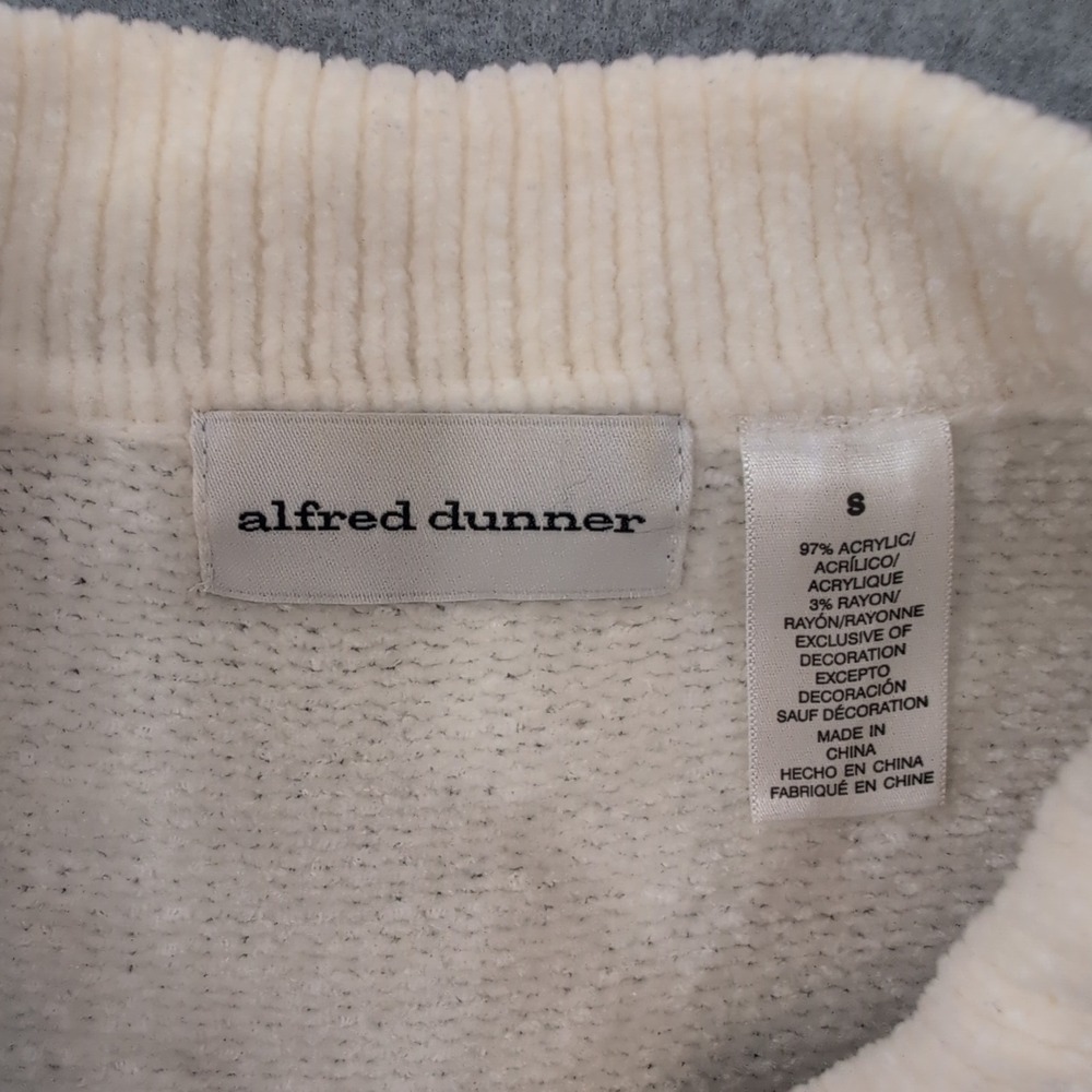 Alfred Dunner Womens Cardigan Sweater Cream Multi Pattern Zip Front‎ Size S - Picture 2 of 3